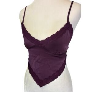 VTG Forever 21 Y2K Scarf V Crop Top Purple Lace Hem Satin Handkerchief Tie Back
